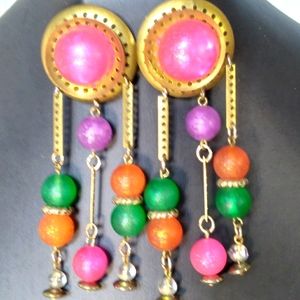 Super Fun Cool Funky Vintage Statement Earrings.Multi Coloured Resin Clip On.MOD